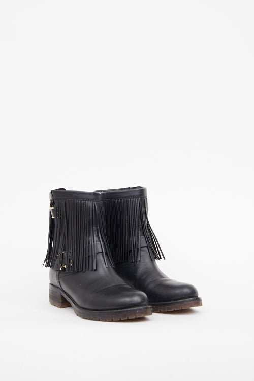 Valentino Black Fringe Trim Moto Boot