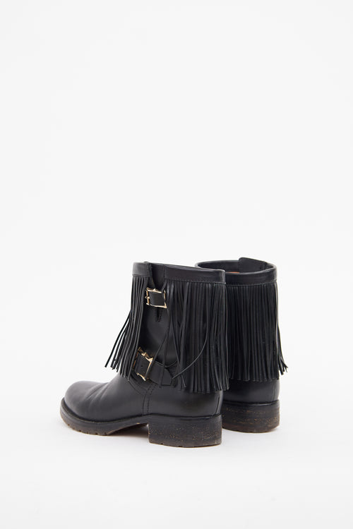 Valentino Black Fringe Trim Moto Boot