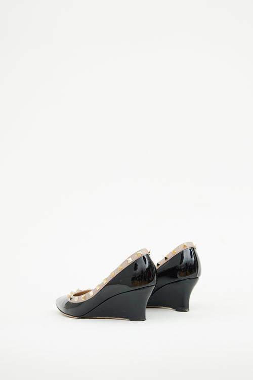 Valentino Black Patent Rockstud Wedge