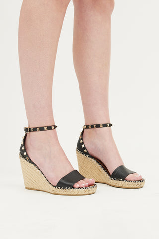 Valentino Black Rockstud Espadrille Wedge