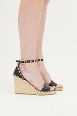 Valentino Black Rockstud Espadrille Wedge