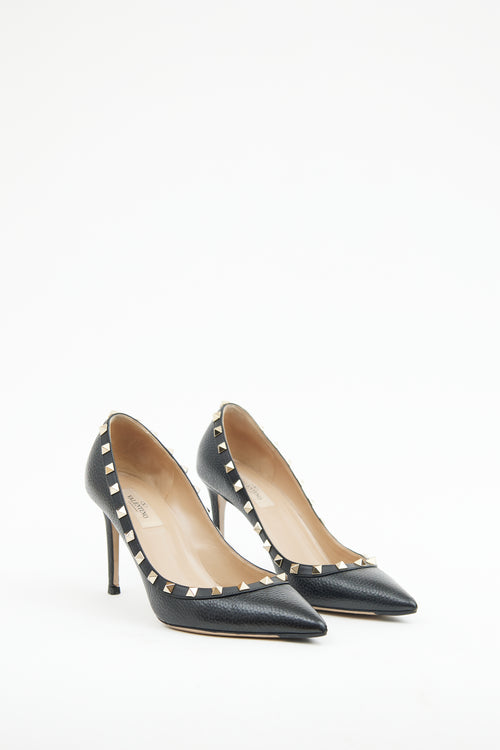 Valentino Black Leather Rockstud 100 Pump