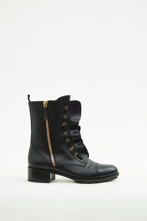 Valentino Black Ruffle Combat Boot