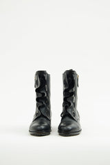 Valentino Black Leather Ruffle Combat Boot