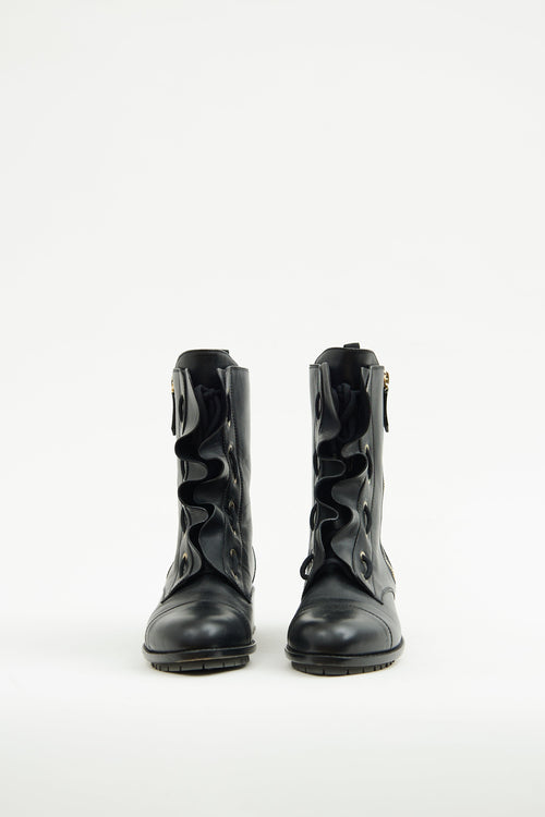 Valentino Black Ruffle Combat Boot