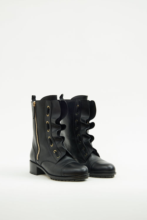 Valentino Black Ruffle Combat Boot