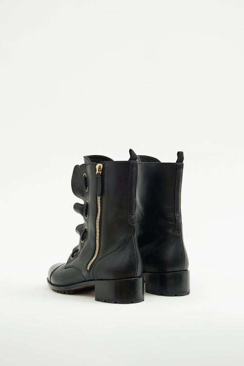 Valentino Black Ruffle Combat Boot