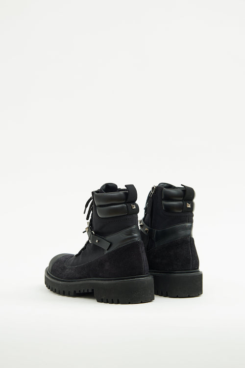 Valentino Black Suede Rockstud Combat Boot