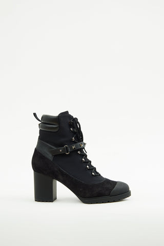 Valentino Black Suede Rockstud Lace up Boot