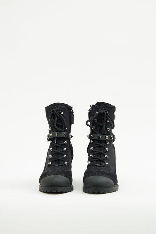 Valentino Black Suede Rockstud Lace up Boot