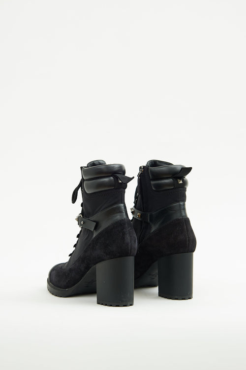 Valentino Black Suede Rockstud Lace up Boot