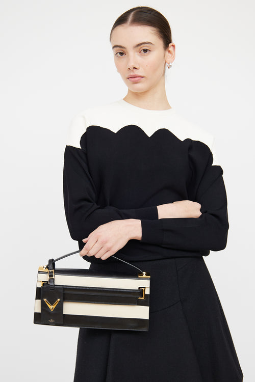 Valentino Black & White Stripe My Rockstud Clutch