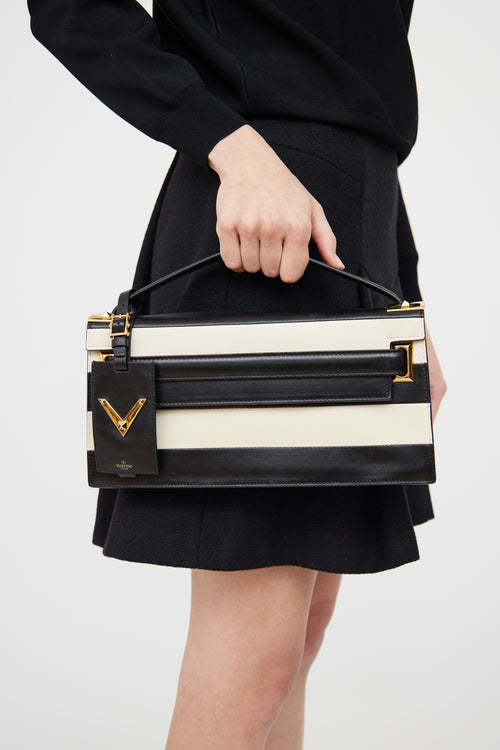 Valentino Black & White Stripe My Rockstud Clutch