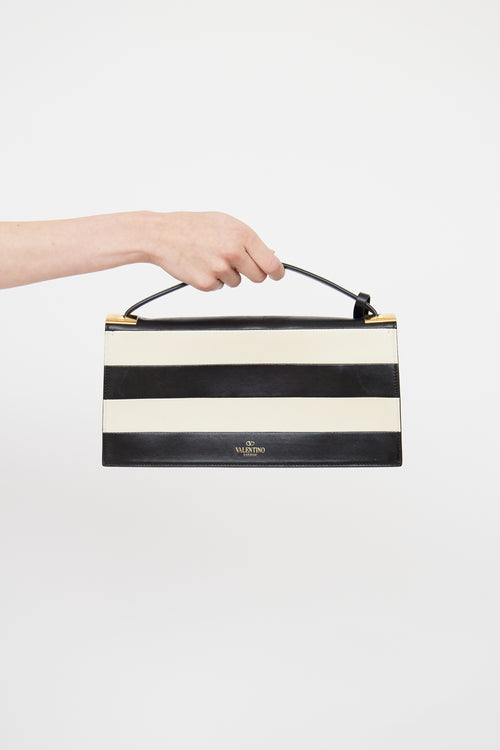 Valentino Black & White Stripe My Rockstud Clutch