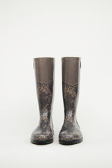 Valentino Black & Beige Lace Print Rain Boot
