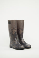 Valentino Black & Beige Lace Print Rain Boot