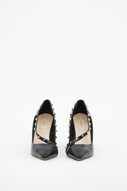 Valentino Black & Beige Leather Rockstud Pump