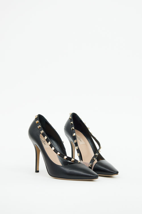 Valentino Black & Beige Leather Rockstud Pump