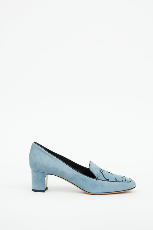 Valentino Blue Suede Heeled Loafer