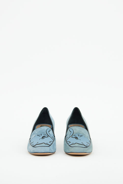 Valentino Blue Suede Heeled Loafer