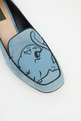 Valentino Blue Suede Heeled Loafer