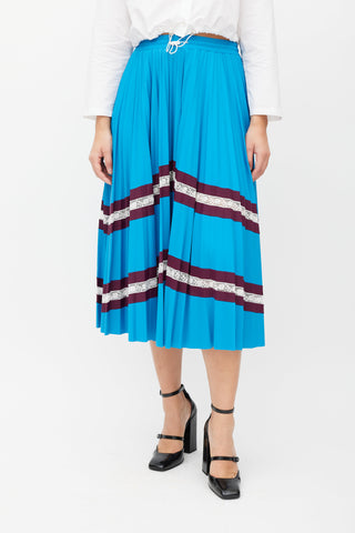 Valentino Blue & Burgundy Stripe Pleated Skirt