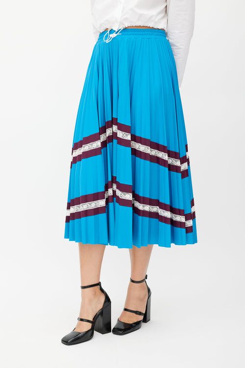 Valentino Blue & Burgundy Stripe Pleated Skirt