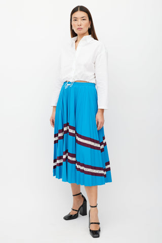 Valentino Blue & Burgundy Stripe Pleated Skirt