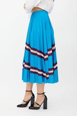 Valentino Blue & Burgundy Stripe Pleated Skirt