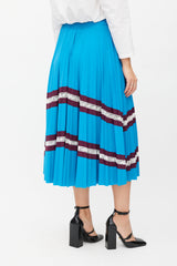 Valentino Blue & Burgundy Stripe Pleated Skirt