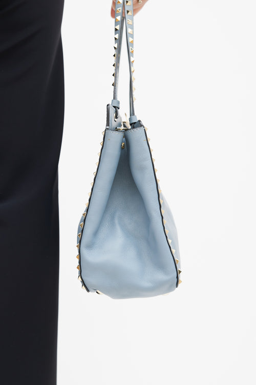 Valentino Blue Leather Rockstud Trapeze Tote Bag