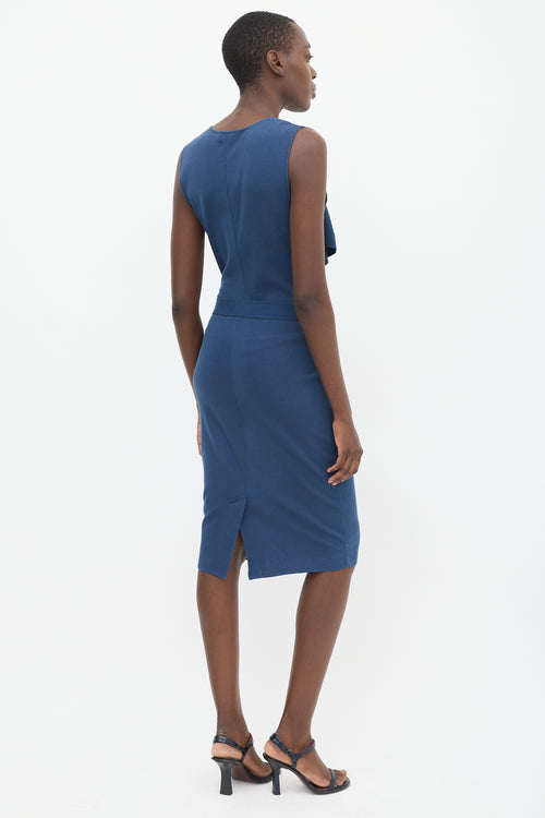 Valentino Blue Sleeveless Draped V-Neck Midi Dress