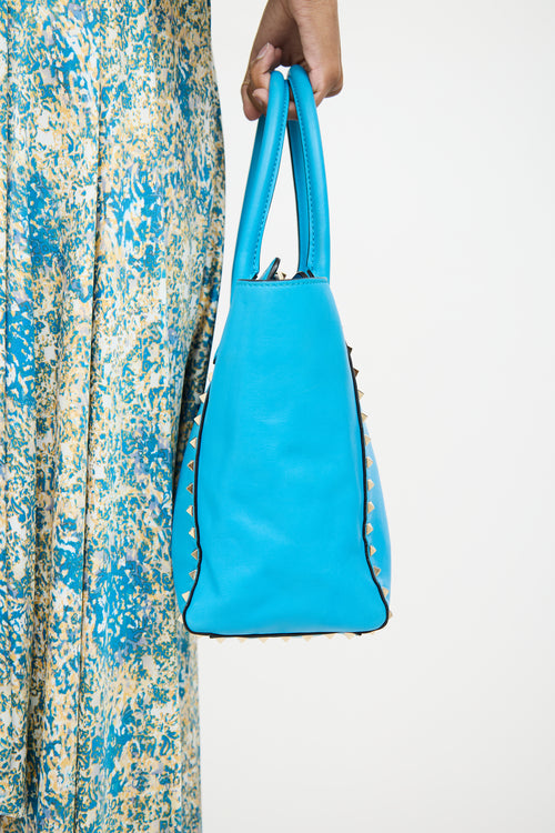 Valentino Blue Leather Rockstud Trapeze Tote