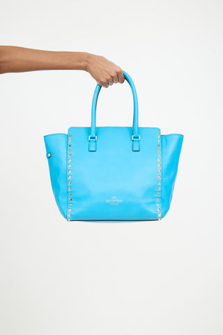 Valentino Blue Leather Rockstud Trapeze Tote