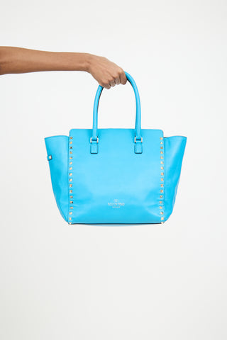 Valentino Blue Leather Rockstud Trapeze Tote