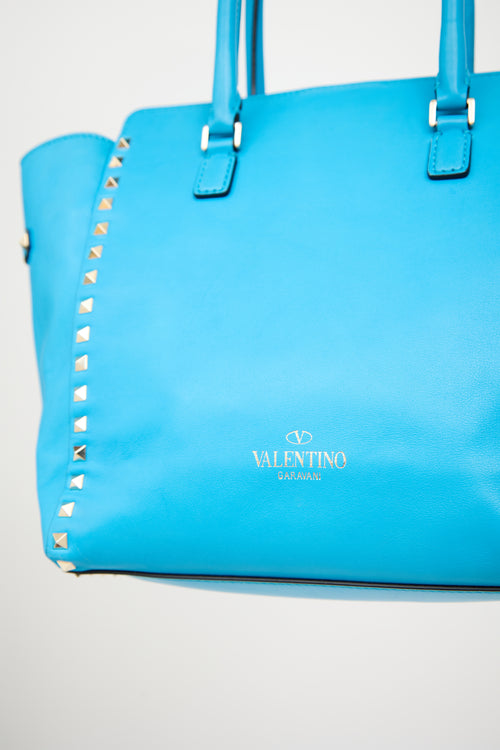 Valentino Blue Leather Rockstud Trapeze Tote