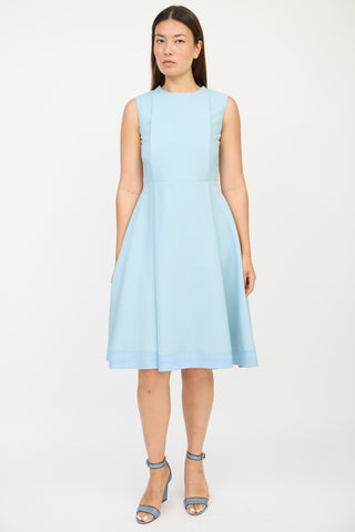 Valentino Blue Wool Pleated Dress
