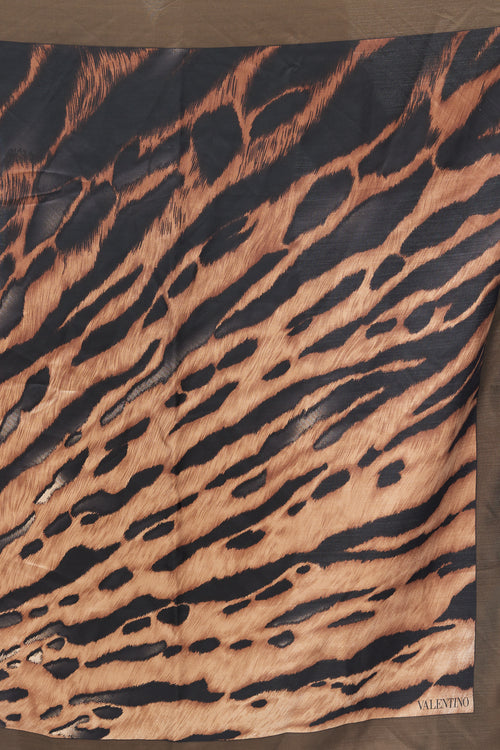Valentino Brown & Black Silk Pattern Scarf