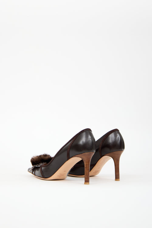 Valentino Brown Leather & Fur Flower Pump