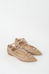 Valentino Brown Leather Rockstud Caged Flat