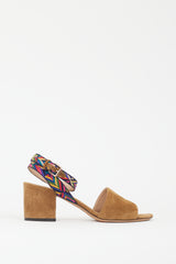 Valentino Brown & Multicolour Embroidered Strap Heel