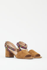Valentino Brown & Multicolour Embroidered Strap Heel