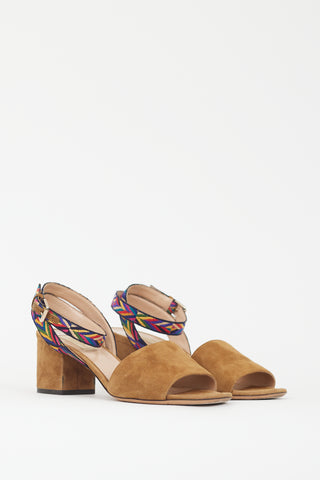 Valentino Brown & Multicolour Embroidered Strap Heel