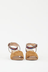Valentino Brown & Multicolour Embroidered Strap Heel