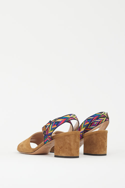 Valentino Brown & Multicolour Embroidered Strap Heel