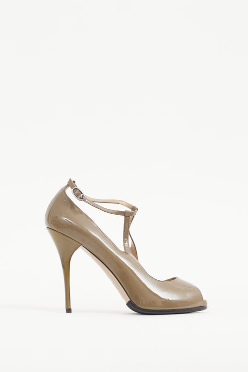 Valentino Brown Patent Leather Double T-Strap Pump