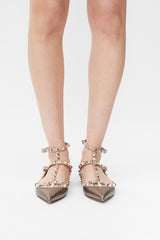 Valentino Brown & Pink Metallic Leather Rockstud Caged Ballet Flat