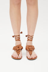 Valentino Brown Rose Edition Leather Floral Sandal