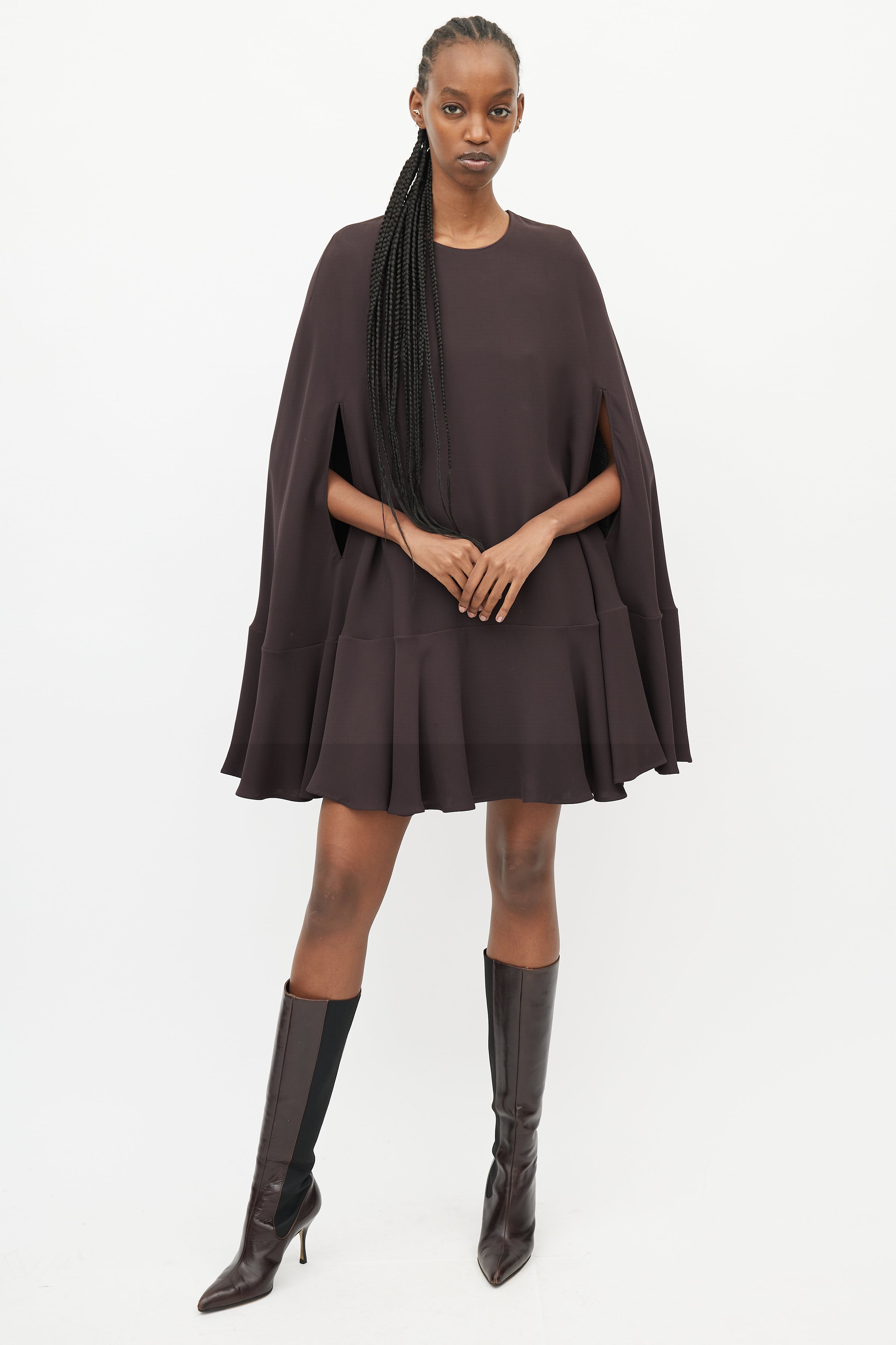 Valentino // Brown Silk Ruffled Cape Dress – VSP Consignment