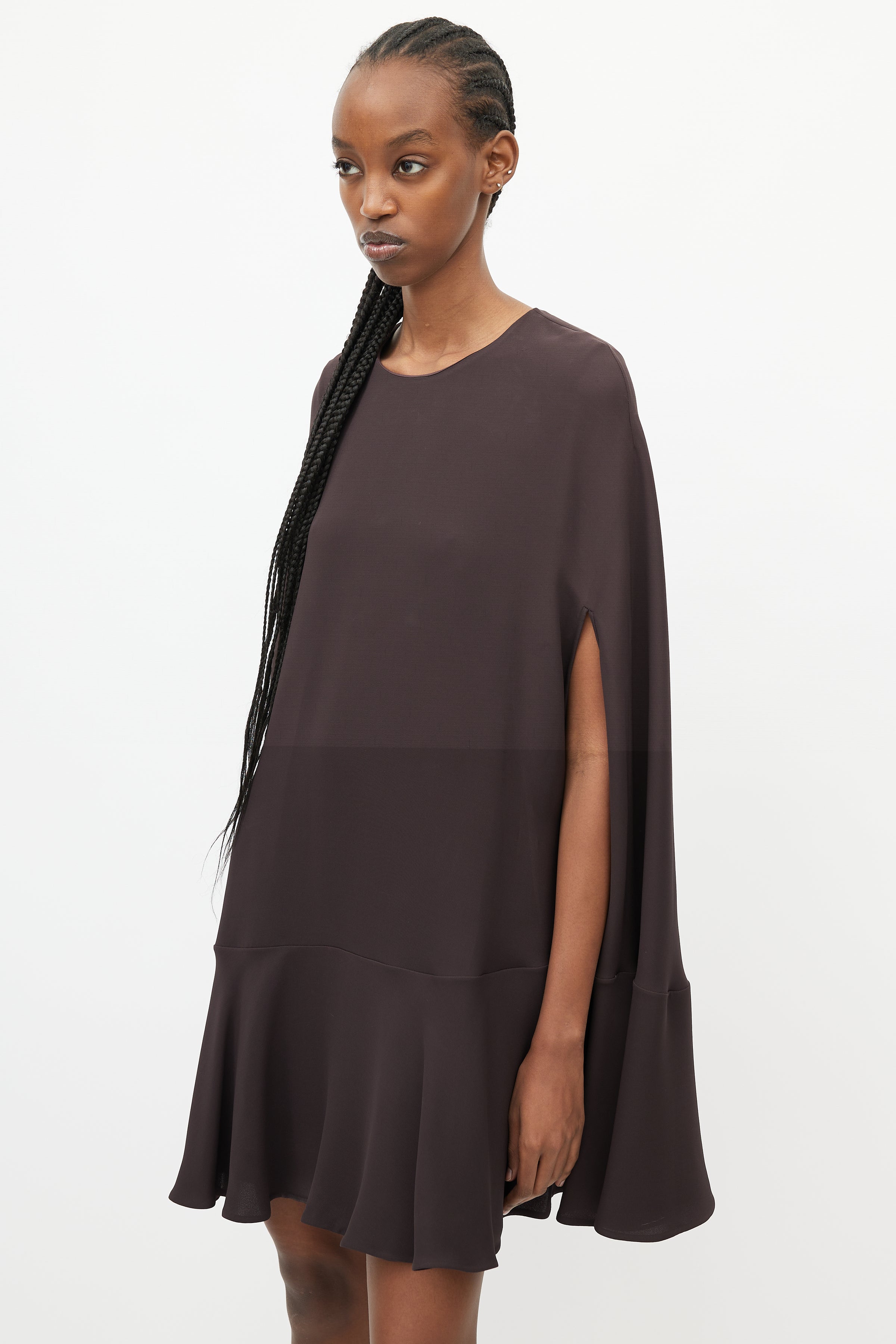 Valentino // Brown Silk Ruffled Cape Dress VSP Consignment Valentino // Brown Silk Ruffled Cape Dress VSP Consignment